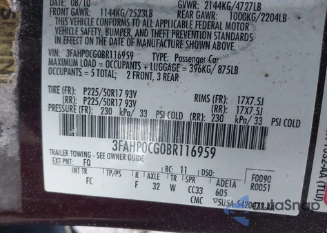 2011 Ford Fusion Sel z USA, uszkodzony, nr VIN 3FAHP0CG0BR116959